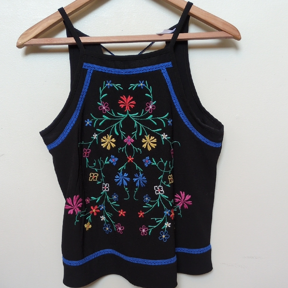 Gorgeous S Embroidered Floral Cami Tank Strappy Top Festival Boho Beach Flowers